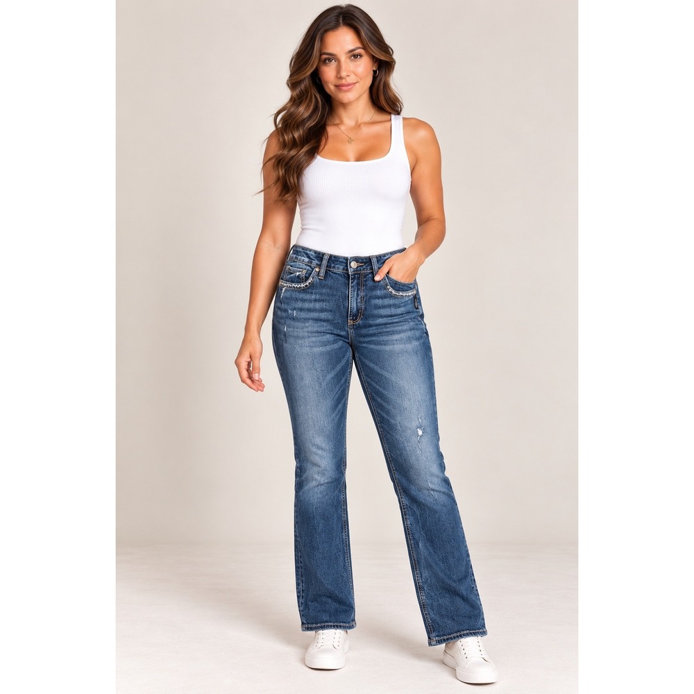 Silver Jeans Co Elyse Straight Jeans Women's 16 L30 Mid Rise Stretch Distressed
